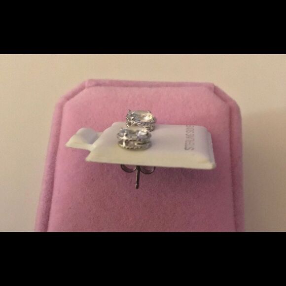 2.86 Ct. Round Cut Rope Texture Frame Sim Diamond Stud Earrings~.925 Sterling - Picture 3 of 3